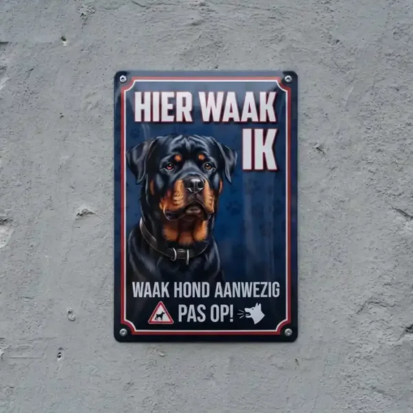 Metalen bord Hier Waak Ik - Rottweiler Waakhond