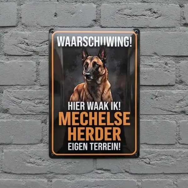 Metalen Bord Mechelse Herder - Hier Waak Ik