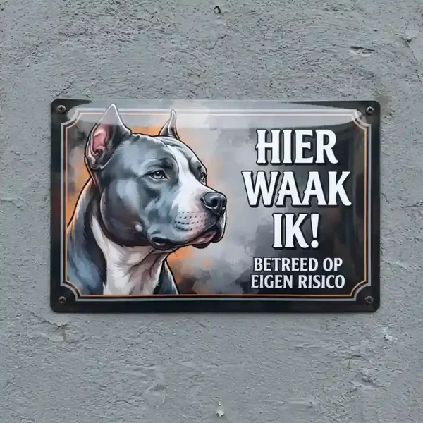 Metalend bord Pitbull - Hier waak ik!