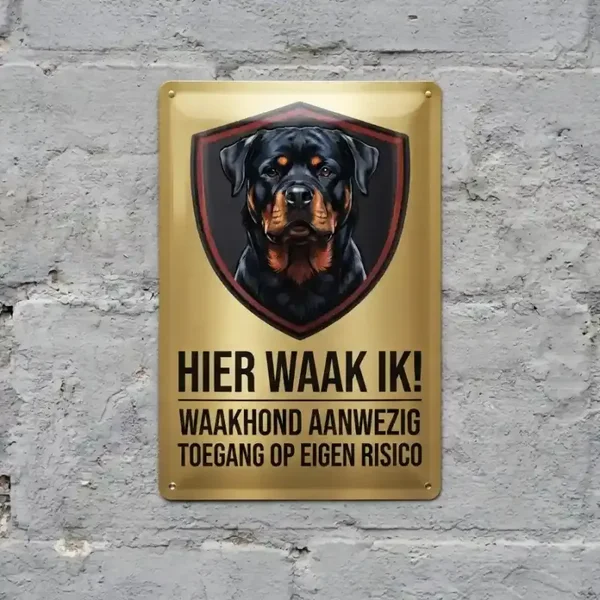 Metalen Bord Rottweiler - Hier Waak Ik