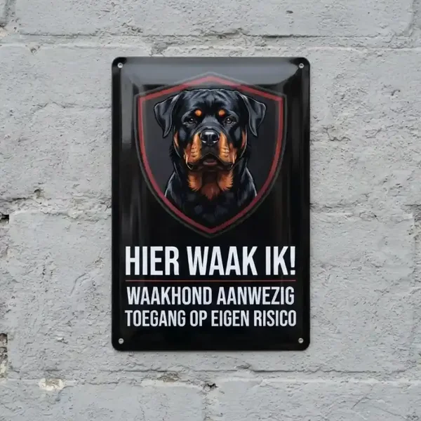 Metalen bord Rottweiler - Hier waak ik!