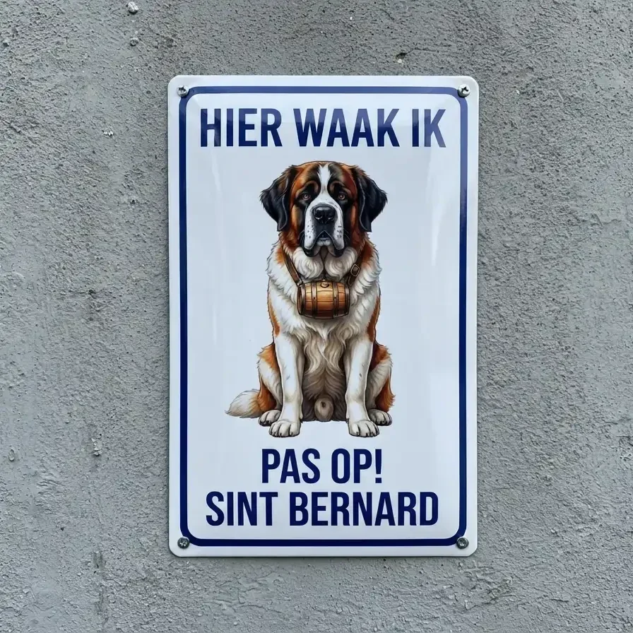 Metalen Waarschuwingsbord Sint Bernard - Hier Waak Ik