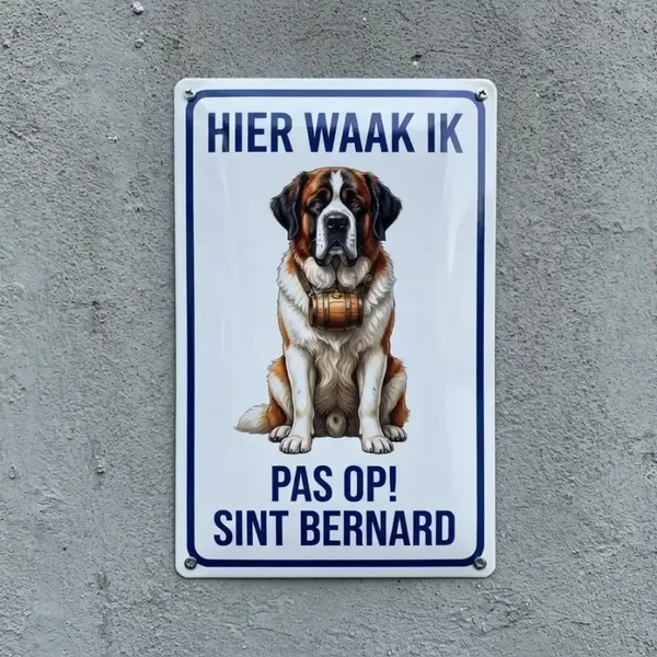 Metalen Waarschuwingsbord Sint Bernard - Hier Waak Ik