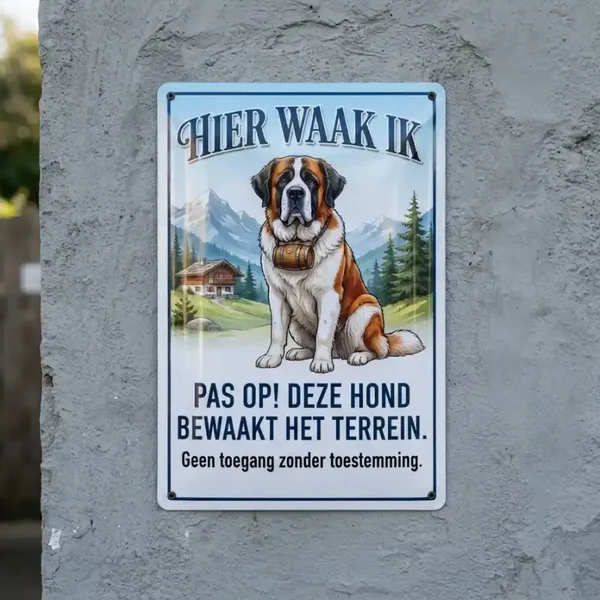 Metalen Bord Sint Bernard - Hier Waak Ik