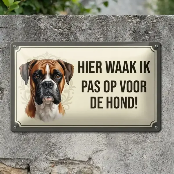 Metalen bord Boxer - Hier waak ik
