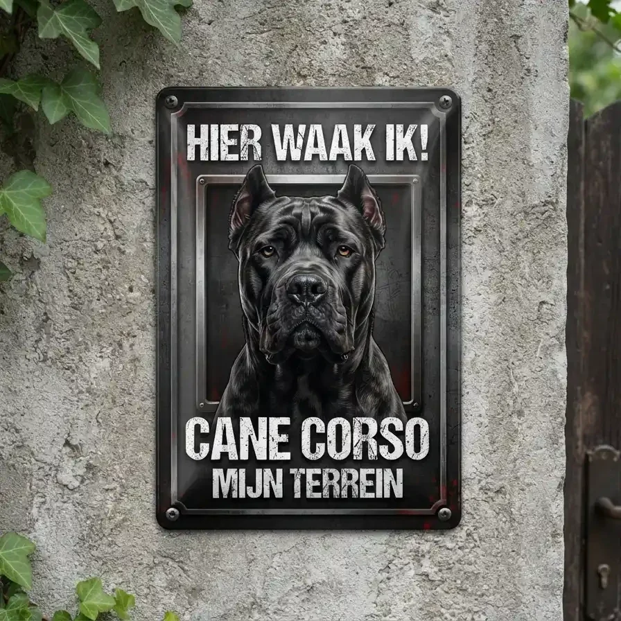 Metalen Waarschuwingsbord Cane Corso - Hier Waak Ik