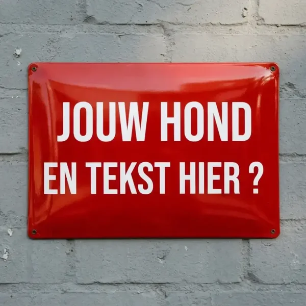 Gepersonaliseerd metalen bewakingsbord met eigen hond foto en tekst
