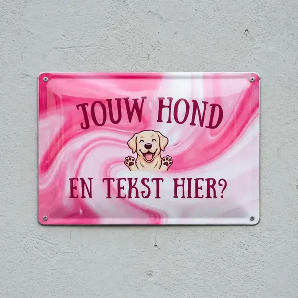 Gepersonaliseerd Metalen Bewakingsbord met Hond en Eigen Tekst