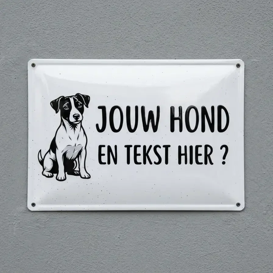 bewakingsbord met hond en eigen tekst