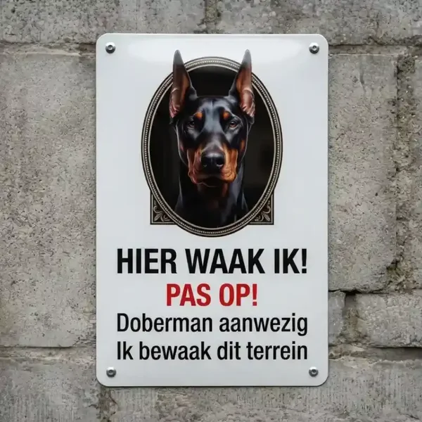 Metalen bord Doberman - Hier waak ik