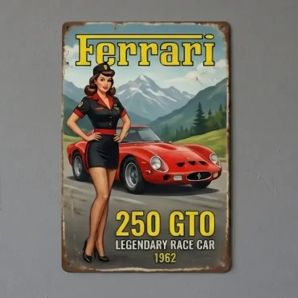 Ferrari 250 GTO Metalen Bord - Vintage Pin-Up