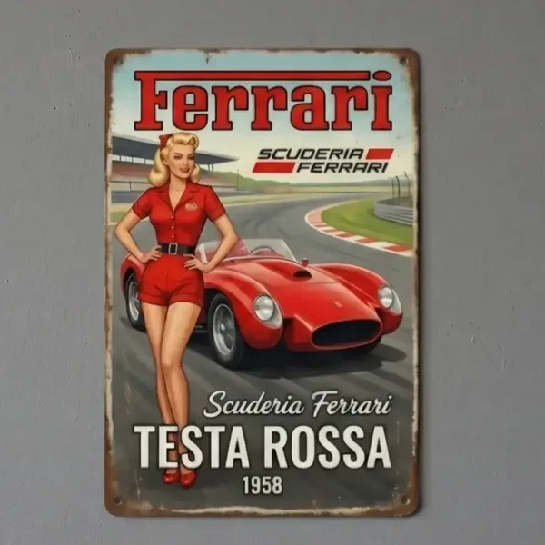 Ferrari Testa Rossa 1958 Metalen Bord - Vintage Pin-up