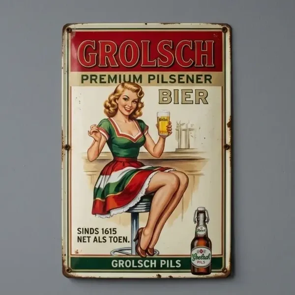 Grolsch Metaalbord Vintage - Pin Up Bier