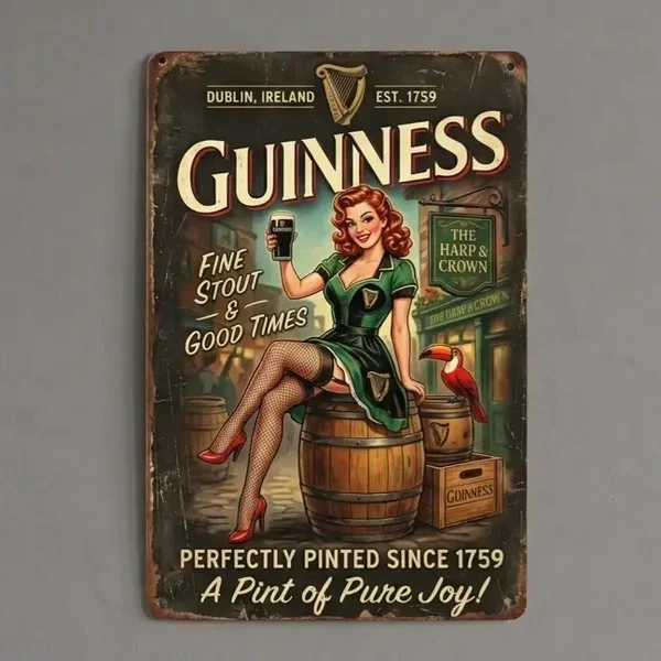 Guinness Vintage Pin-up Dame Metalen Wandbord