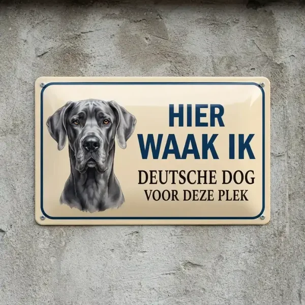 Metalen Waarschuwingsbord - Hier waak ik - Duitse Dog