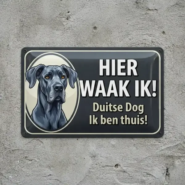 Metalen Waarschuwingsbord Hier Waak Ik - Duitse Dog