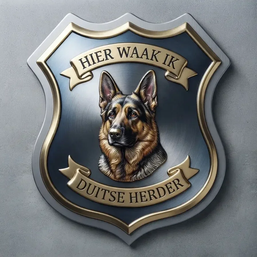 Schild Duitse Herder "Hier waak ik" 32x32 cm