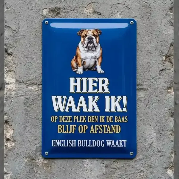 Metalen bord Hier waak ik English Bulldog