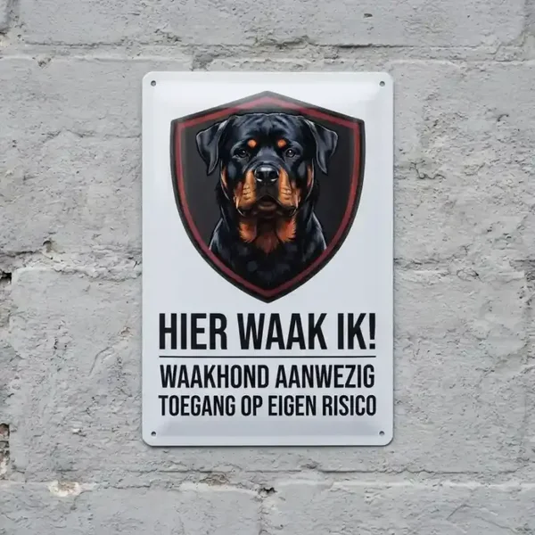 Metalen Bord Hier Waak Ik - Rottweiler - Waakhond Aanwezig