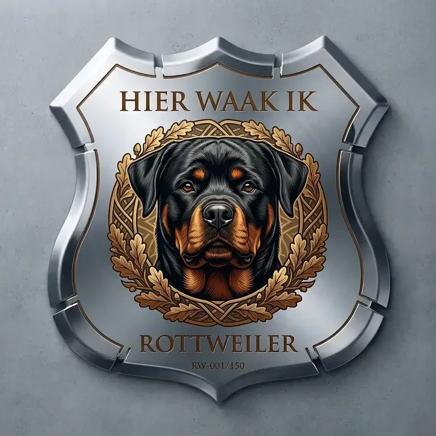 Luxe Schild Rottweiler - Hier Waak Ik (32x32 cm