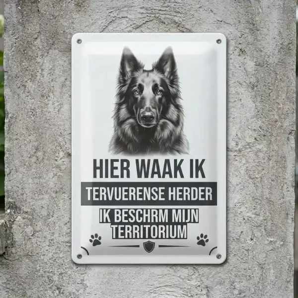 Metalen Waarschuwingsbord Tervuerense Herder - "HIER WAAK IK