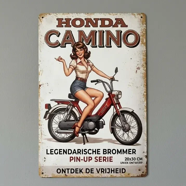 Honda Camino Metaalbord - Legendarische Brommer Pin-Up
