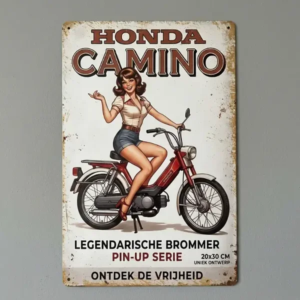 Honda Camino Metaalbord - Legendarische Brommer Pin-Up