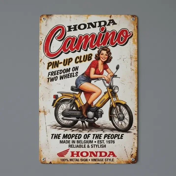 Honda Camino Pin-Up Club Metalen Bord - Vintage