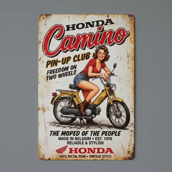 Honda Camino Pin-Up Club Metalen Bord - Vintage