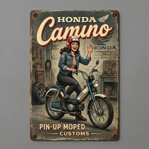 Honda Camino Pin-Up Metalen Wandbord - Vintage Brommer