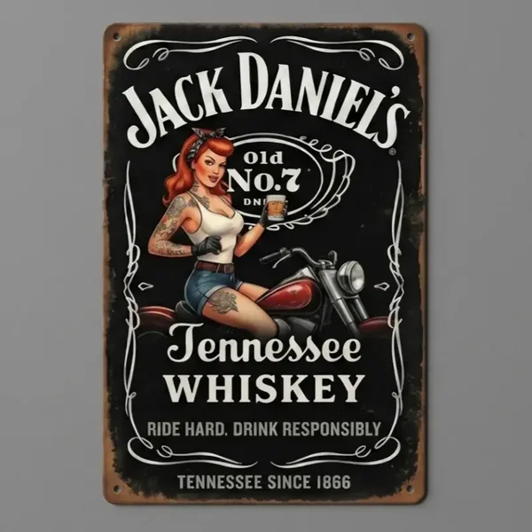 Jack Daniel's Metalen Bord - Pin-Up & Motor