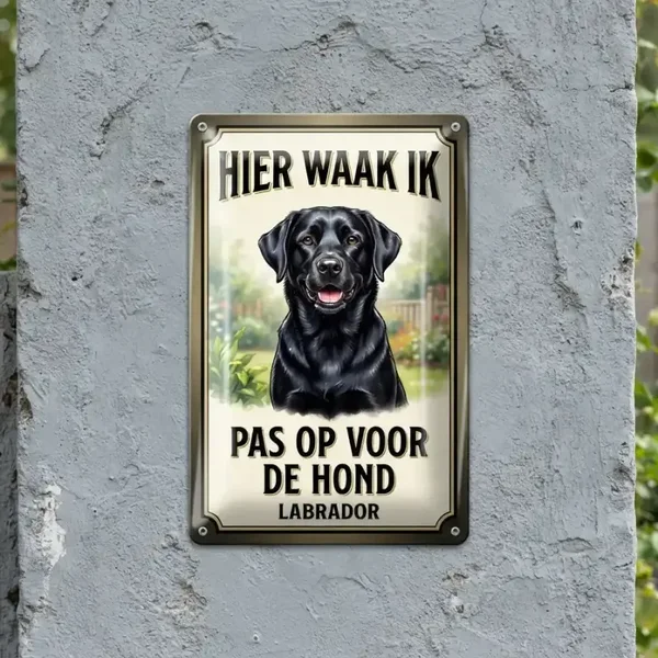 Metalen Bord Labrador - Hier Waak Ik / Pas Op Voor De Hond