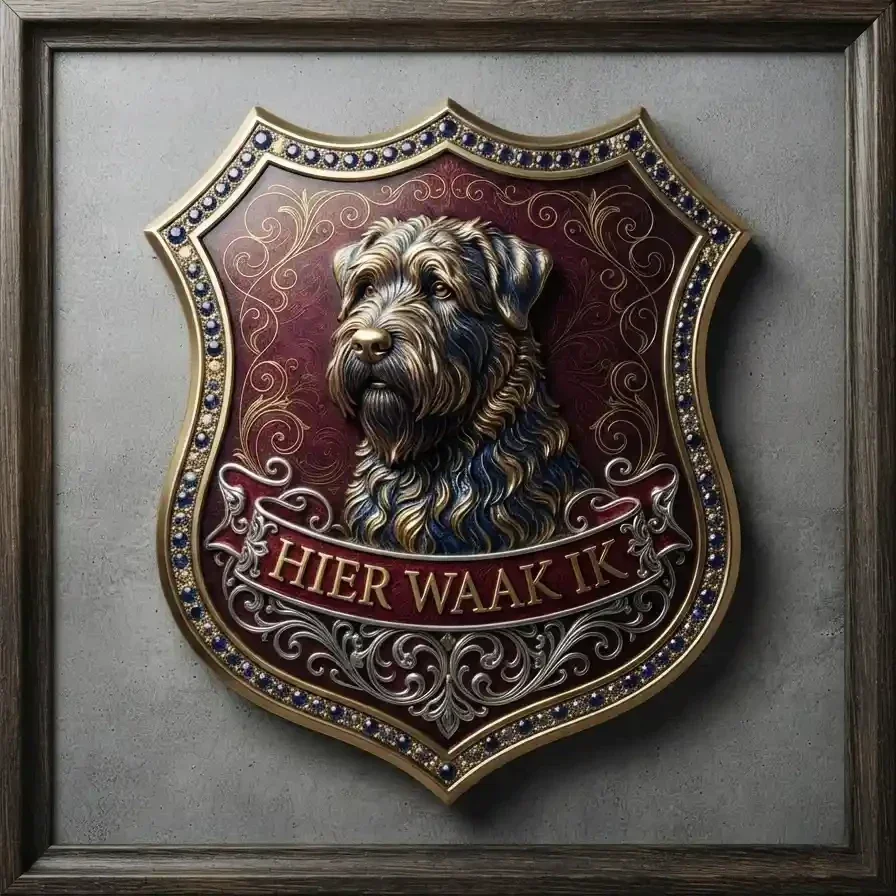 Schild Bouvier "Hier Waak Ik" - 32x32 cm