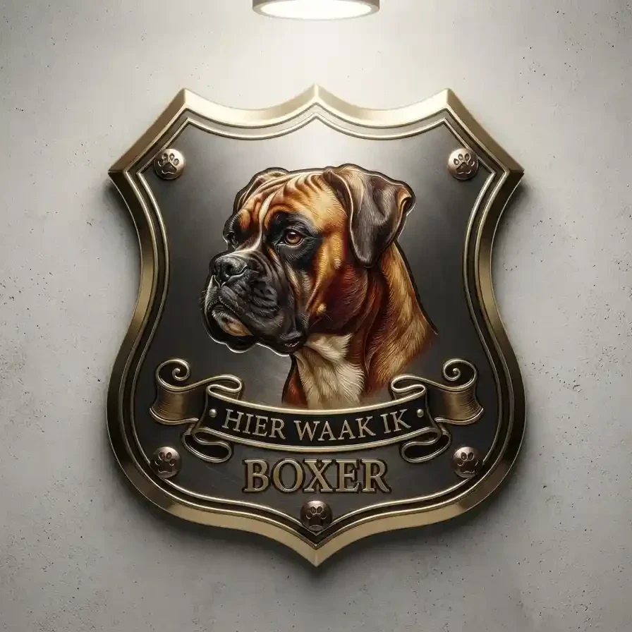 Luxe Schild Boxer - Hier Waak Ik (32x32 cm)