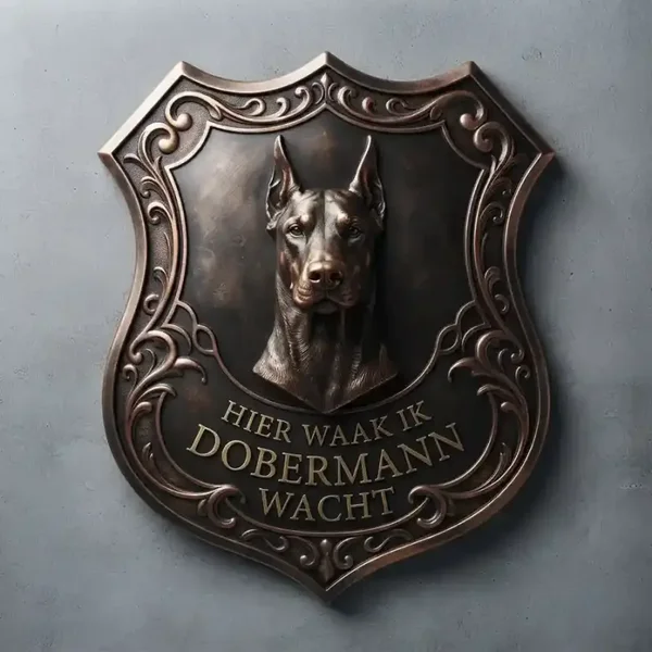 Luxe  Schild Dobermann - Hier Waak Ik (32x32)