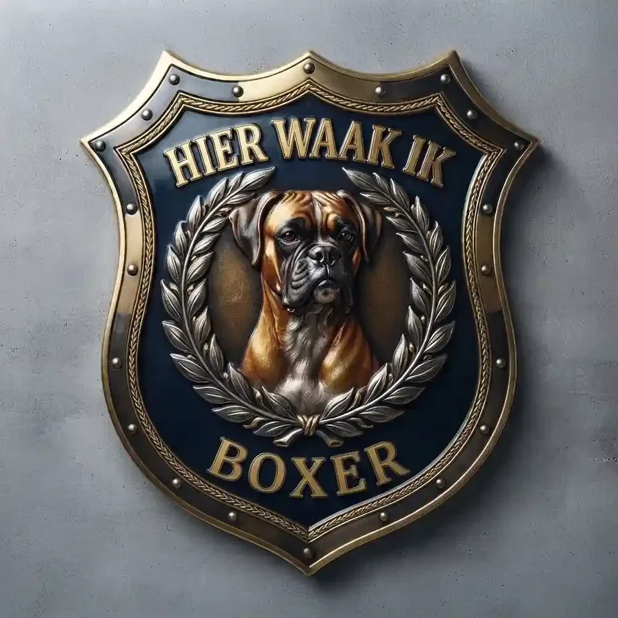 Luxe Vol Schild Boxer - Hier Waak Ik - 32x32 cm