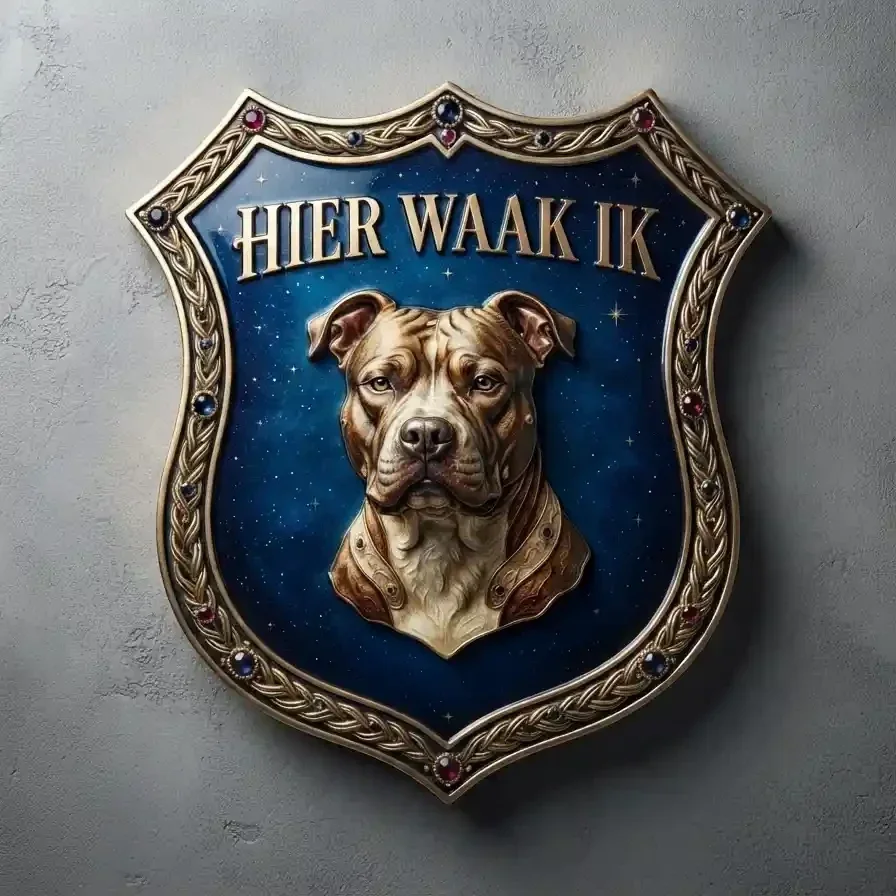 Luxe Schild Pitbull "Hier Waak Ik" 32x32 cm