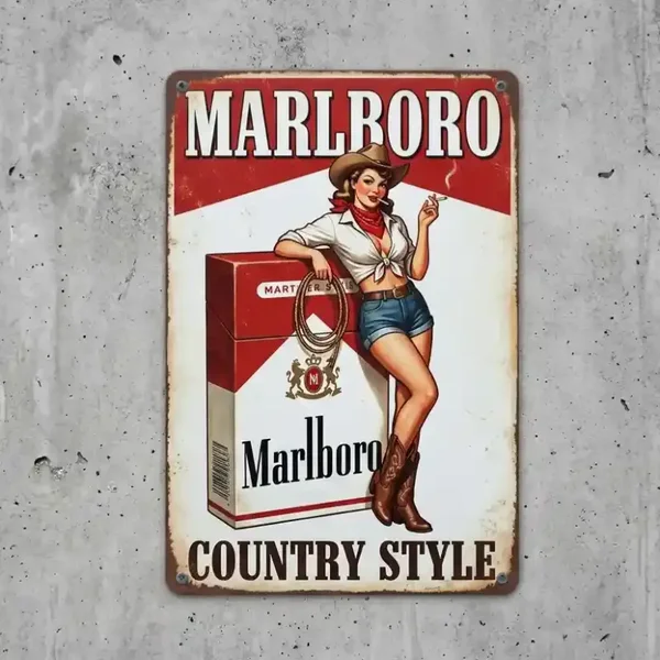 Marlboro Country Style Metalen Bord - Vintage Pin-up
