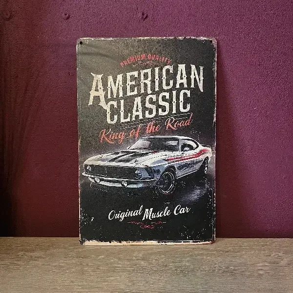 Retro MDF Wandbord American Classic Muscle Car - 20x30 cm