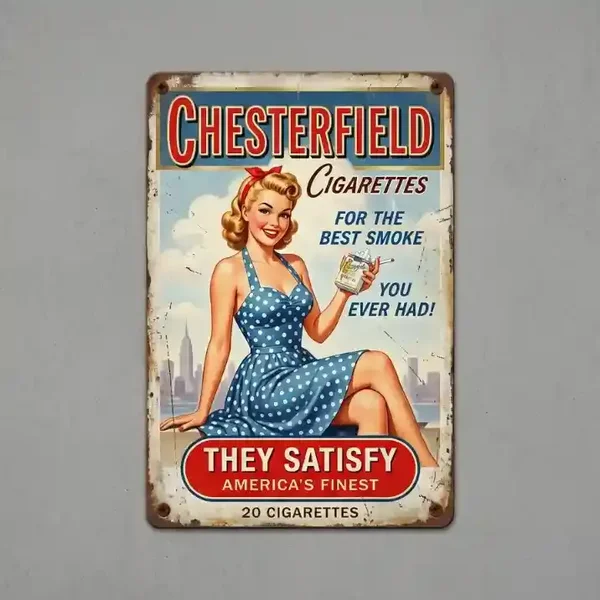 Chesterfield Cigarettes Vintage Metalen Wandbord - Pin-up