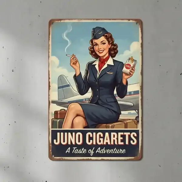 Retro Metaal Bord Juno Cigarets Stewardess