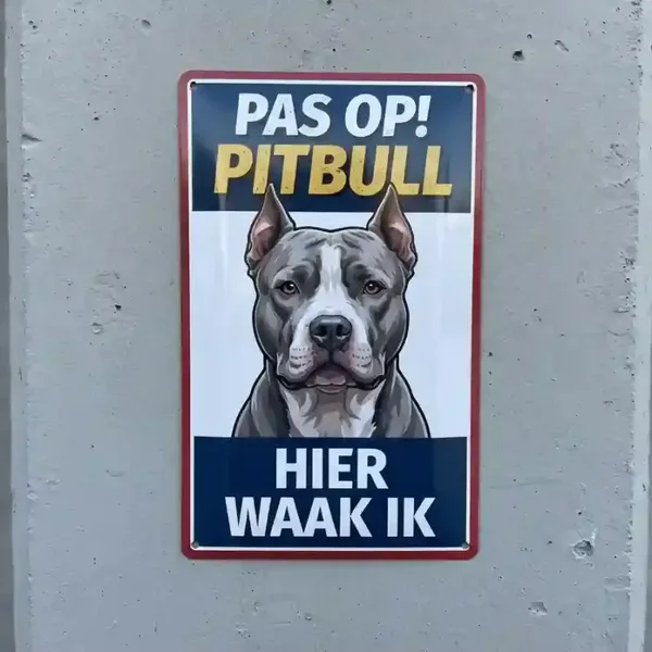 Metalen Bord Pitbull - Hier Waak Ik