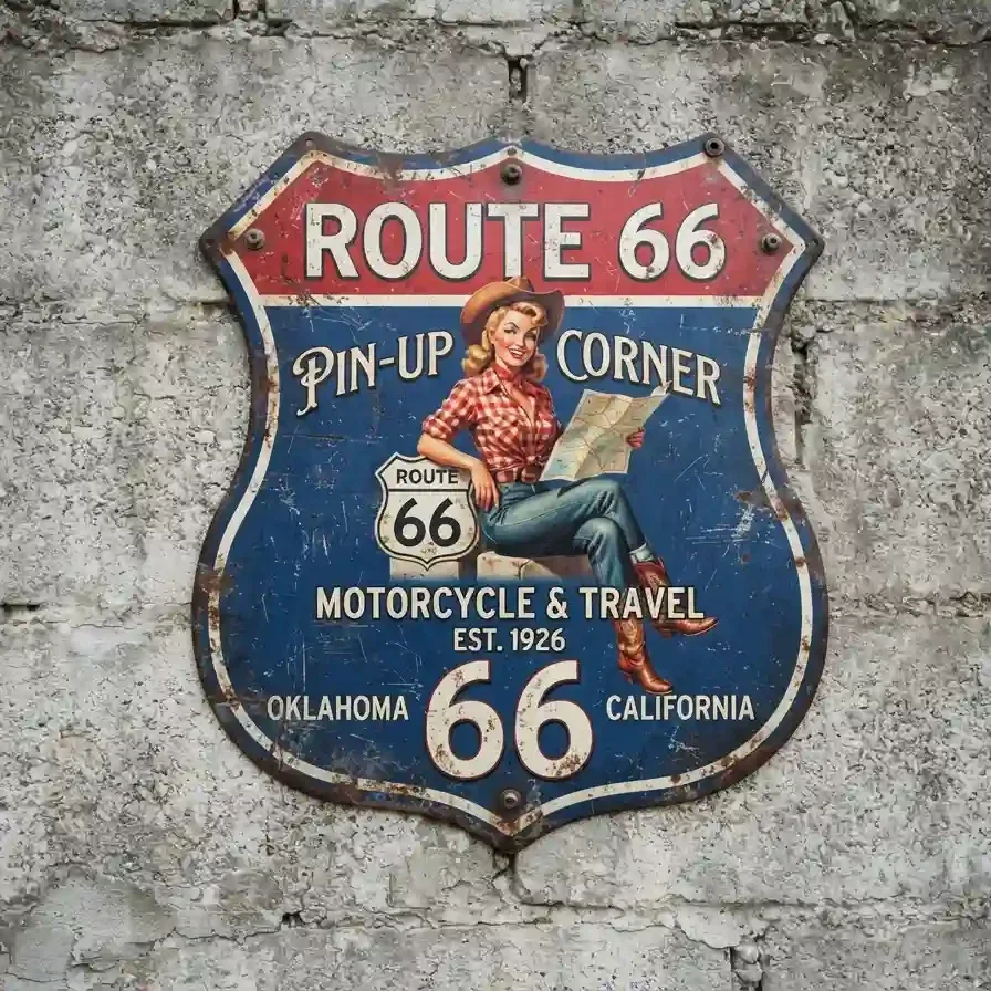 Metal Schild Route 66 Pin-Up Corner 32x32 cm