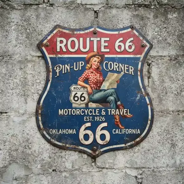 Metal Schild Route 66 Pin-Up Corner 32x32 cm