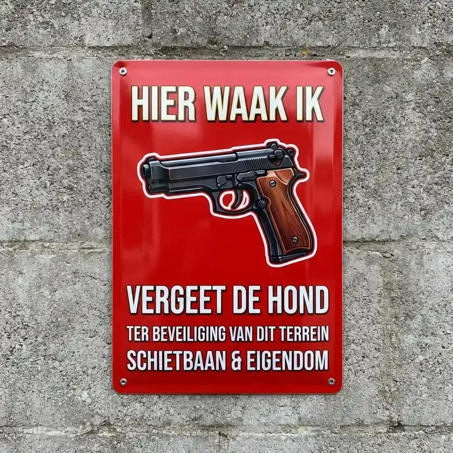 Metalen Bewakingsbord - Hier waak ik vergeet de hond
