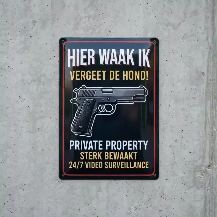 Metalen Bewakingsbord - Hier Waak Ik Vergeet De Hond