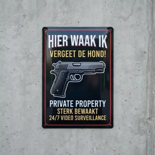 Metalen Bewakingsbord - Hier Waak Ik Vergeet De Hond