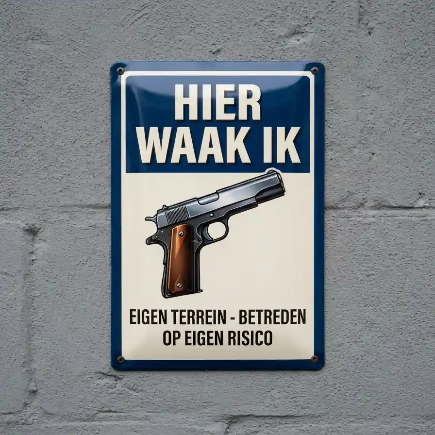 Metalen Bewakingsbord - Hier Waak Ik - Vuurwapen