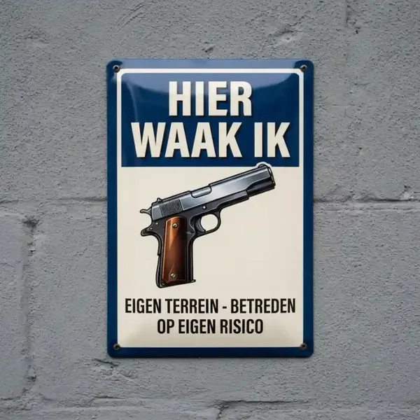 Metalen Bewakingsbord - Hier Waak Ik - Vuurwapen