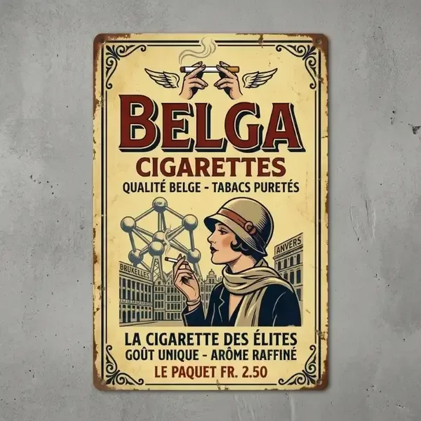 Vintage Metalen Bord Belga Cigarettes - Retro Reclamebord